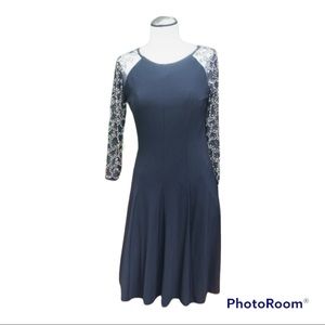 Chetta B Beaded 3/4-Sleeve Cocktail Dress, Black